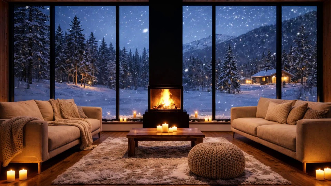 LIVE Peaceful Winter Night  Cozy Cabin Fireplace for Deep Sleep, Study & Relax