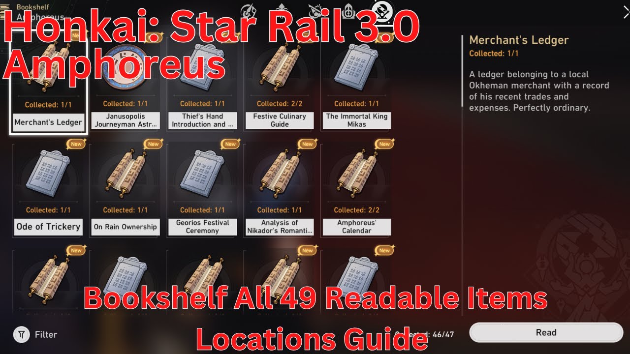 Amphoreus Bookshelf All 49 Readable Items Locations Guide【Honkai: Star Rail 3.0】
