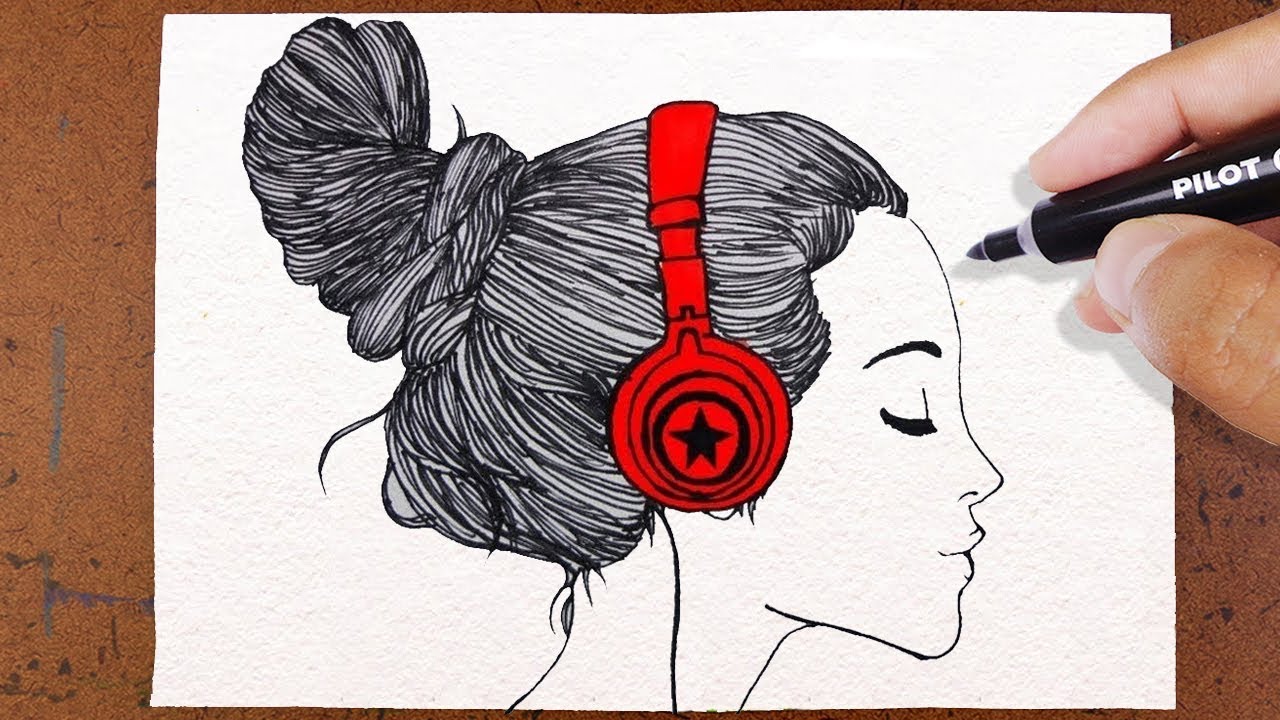 Como desenhar GAROTA TUMBLR , Ouvindo Música ♪♩ - COLORINDO E DESENHANDO