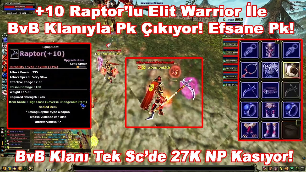 KutluBilge | +10 Raptor'lu Elit Warrior İle BvB Klanıyla Pk &Ccedil;ıkıyor! Efsane Pk! | Knight Online