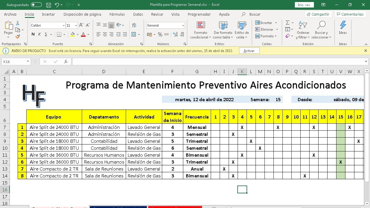 Cómo Elaborar Una Plantilla Para Programación Semanal de Actividades (Programas de Mantenimientos)