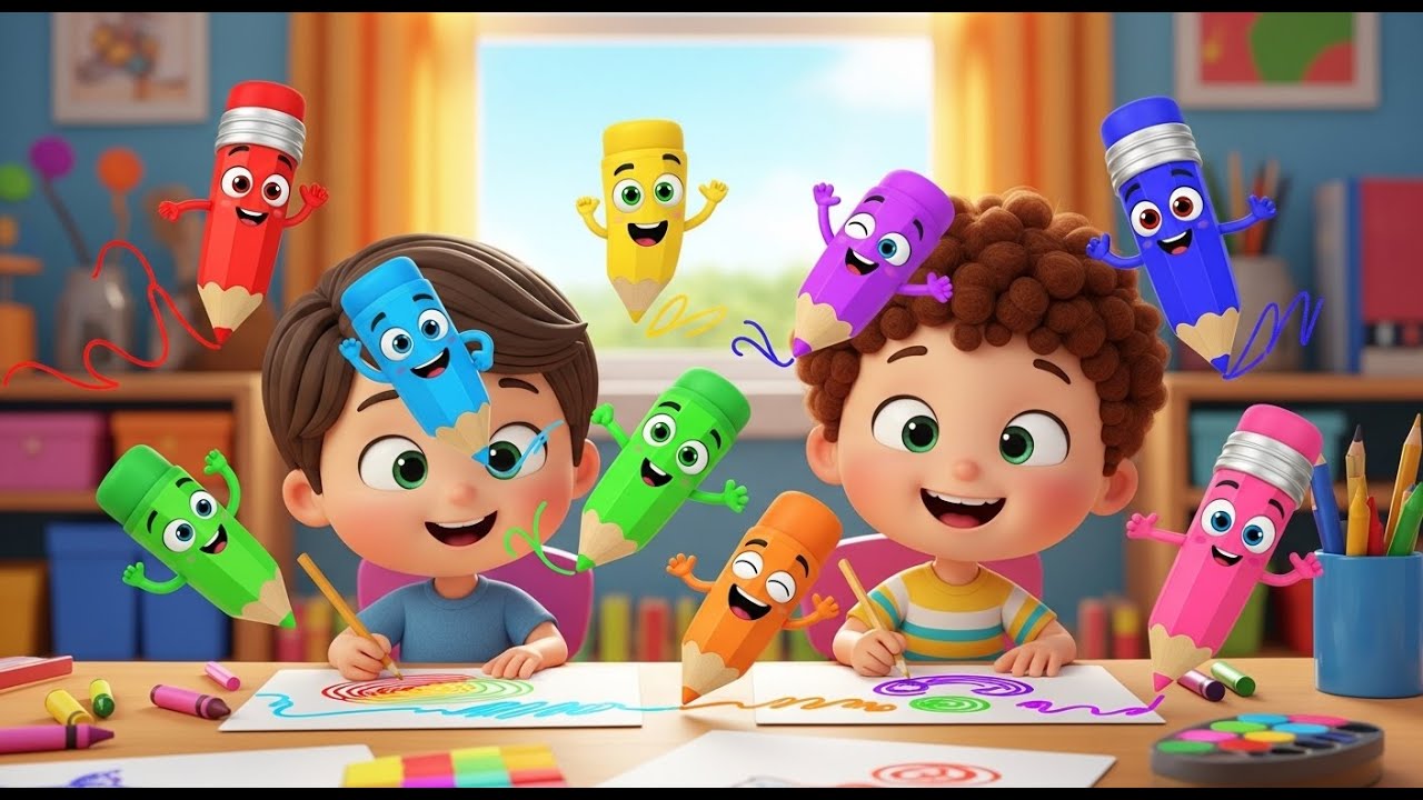 Sete Lápis Pequenos Fazem Rabisque, Rabisco | Canção Infantil de Desenhar e Cores