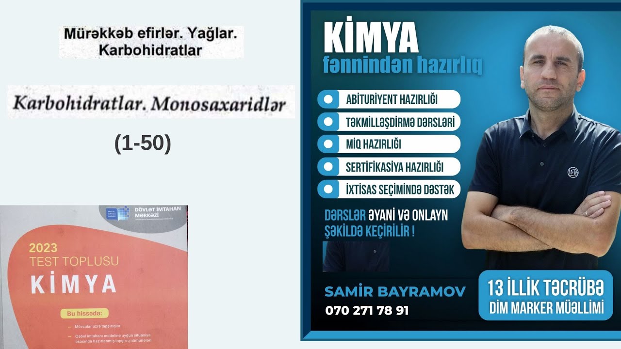 Karbohidratlar.Monosaxaridlər(1-50) test toplusu2023#kimya #abituriyent #testtoplusu2023