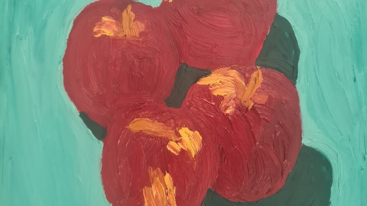 A painting study of four Apples.