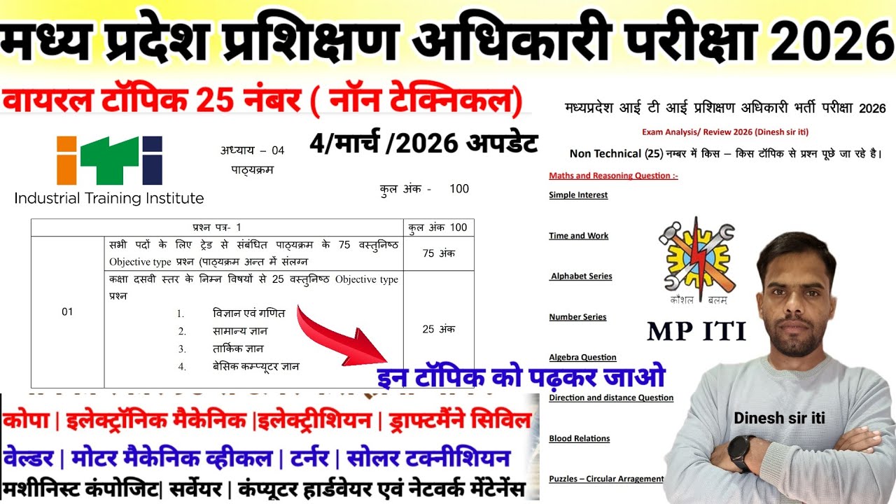 MP ITI प्रशिक्षण अधिकारी All ट्रेड Exam Analysis 2026 I Nom Technical 25 नंबर इन टॉपिक से पढ़ें | 