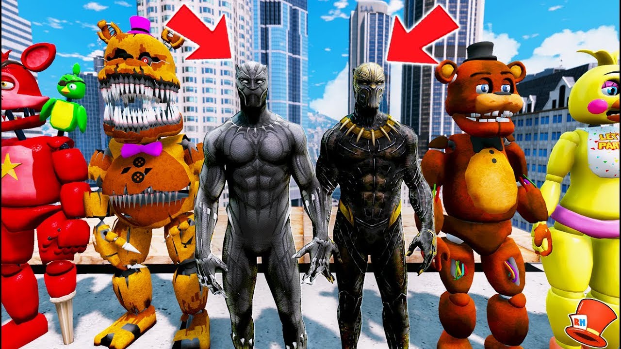 ANIMATRONICS & BLACK PANTHER vs KILLMONGER! (GTA 5 Mods FNAF RedHatter)