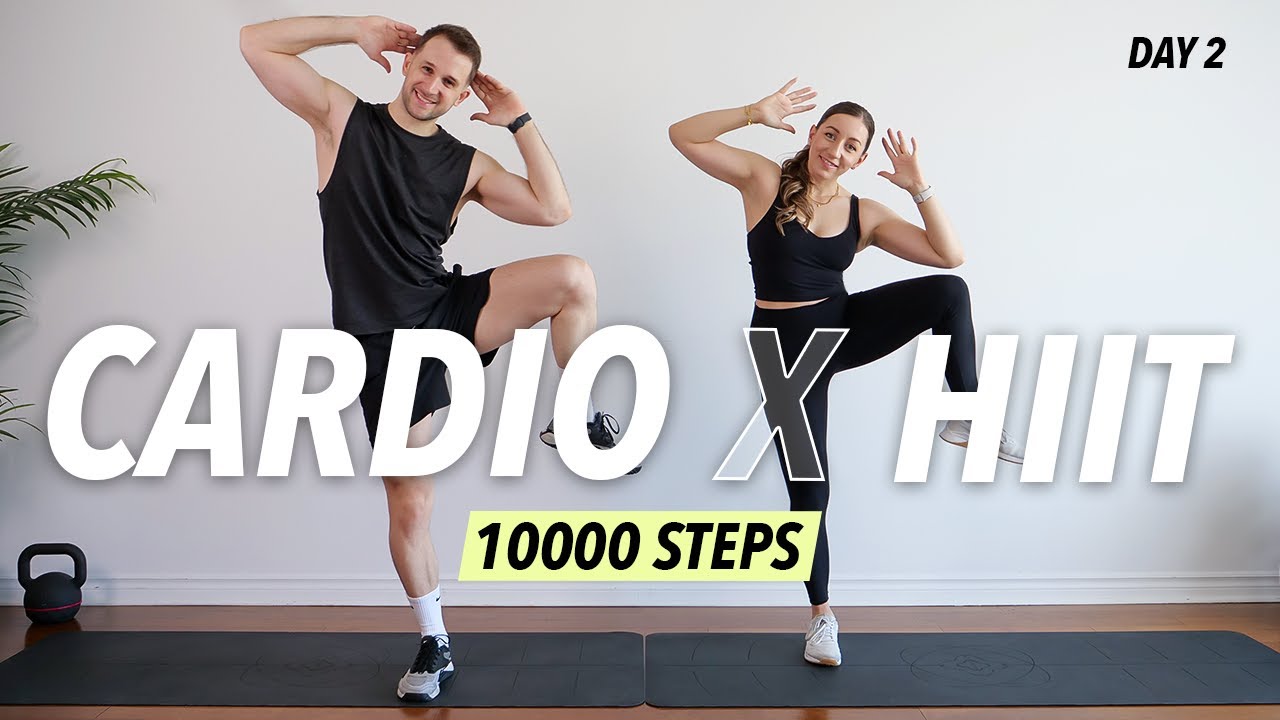 1 Hour Cardio HIIT Workout at home - 10000 steps for Fat Burn (No equipment)