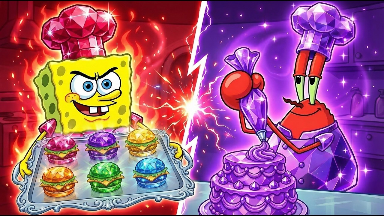 SpongeBob RUBY vs Mr. Krabs AMETHYST: Epic Cooking Battle! 🔴🟣