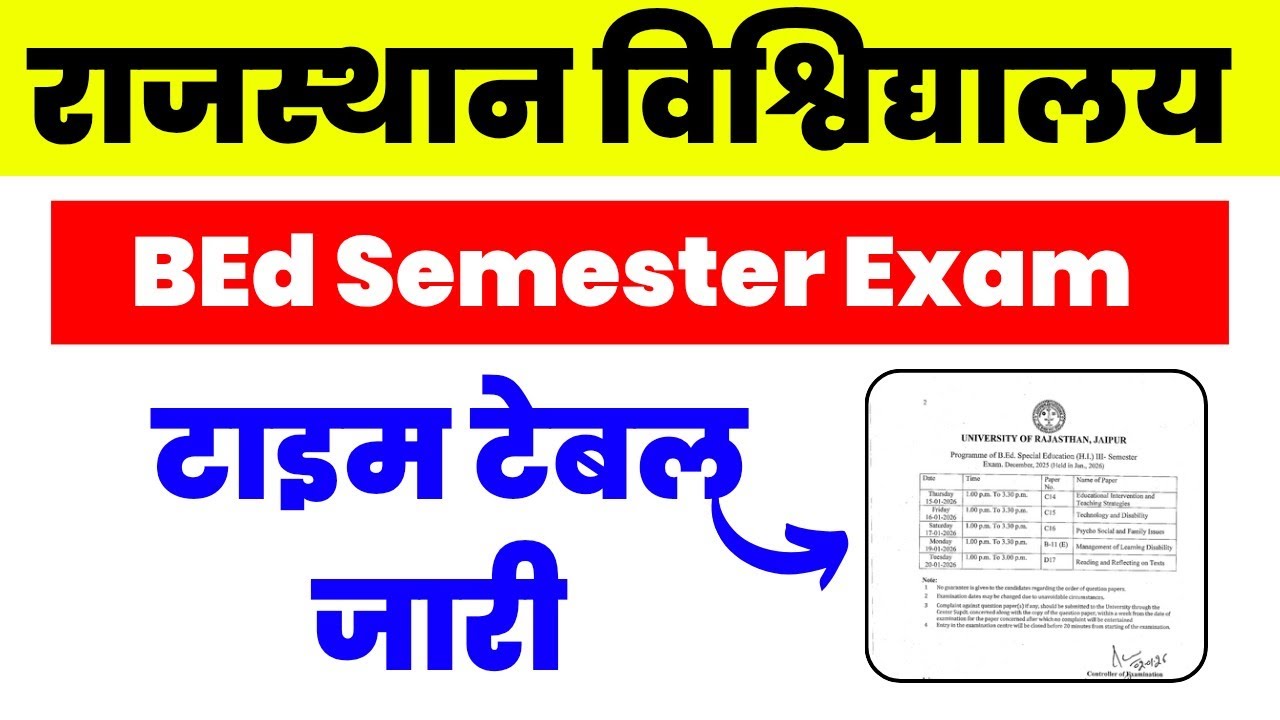 Rajasthan University BEd Exams 2026 | Uniraj B.Ed Semester Exam Time Table 2026 