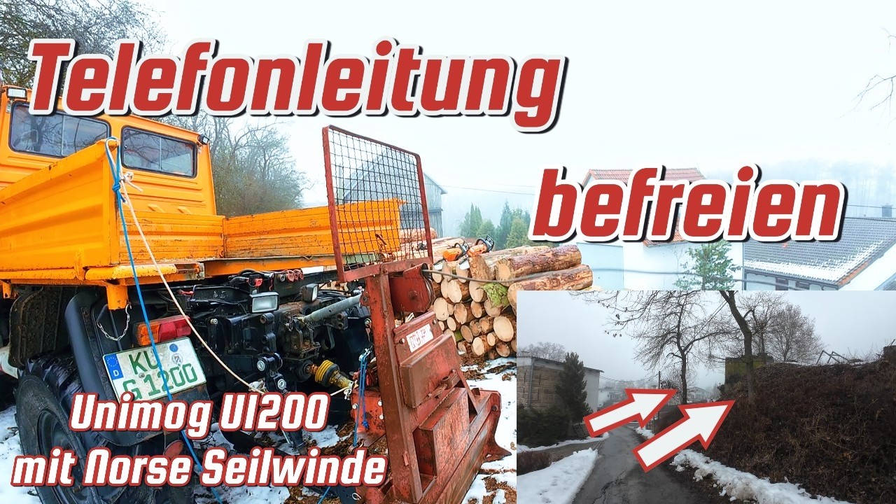 Telefonleitung befreien / Bäume fällen / Unimog U1200 mit Norse Seilwinde