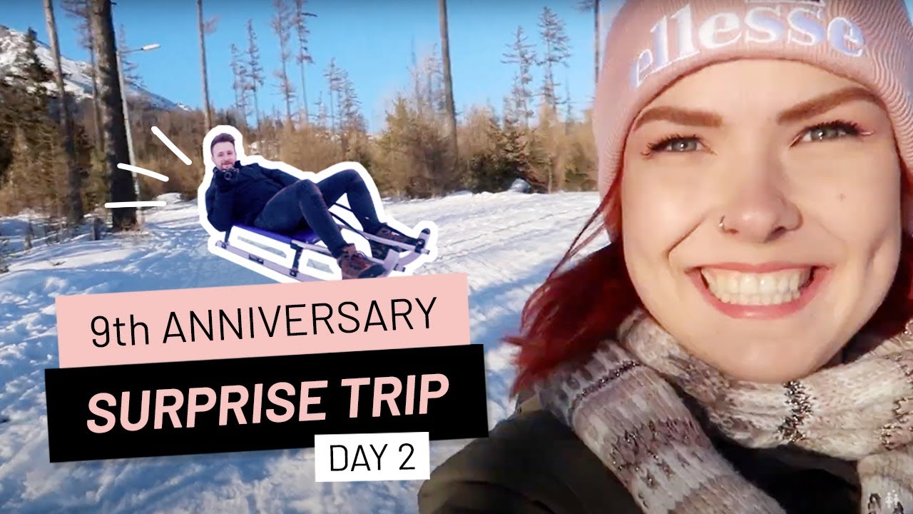 Fun downhill snow sledding in the Tatra mountains Slovakia, Sánkovačka Hrebienok (Couple Vlog)