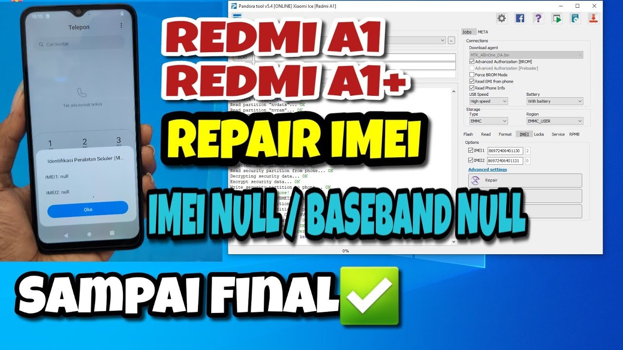 Repair imei Redmi  A1 & A1+ No Signal / Baseband Null, IMEI Null / Tidak Ada Layanan 100% Done