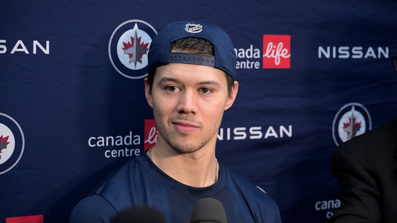 First media availability with newly acquired Winnipeg Jets defenceman Jacob Bryson