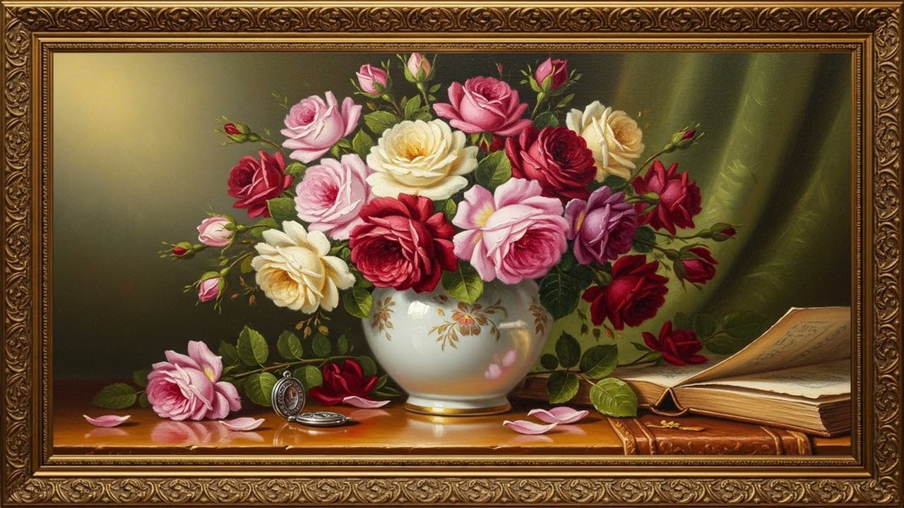 Elegant Pink Rose Canvas | Floral Art Gallery Screen