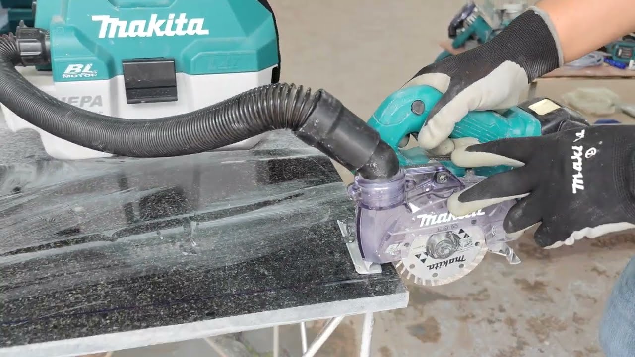 Cut Marble Makita Cordless Cutter DCC500 with Vacuum DVC750