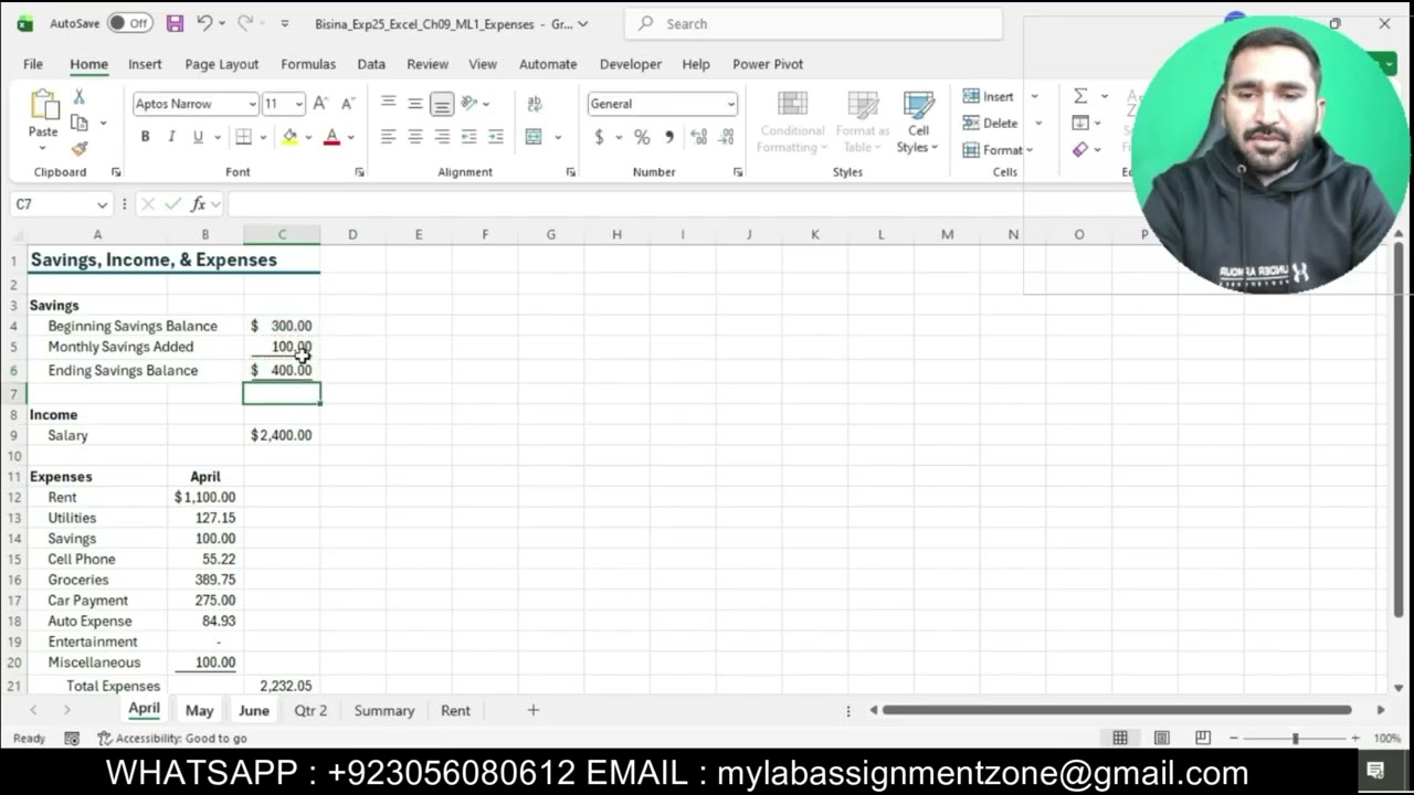 Exp25_Excel_Ch09_ML1_Expenses | Excel Chapter 9: Grader Mid-Level 1 - Personal Expenses