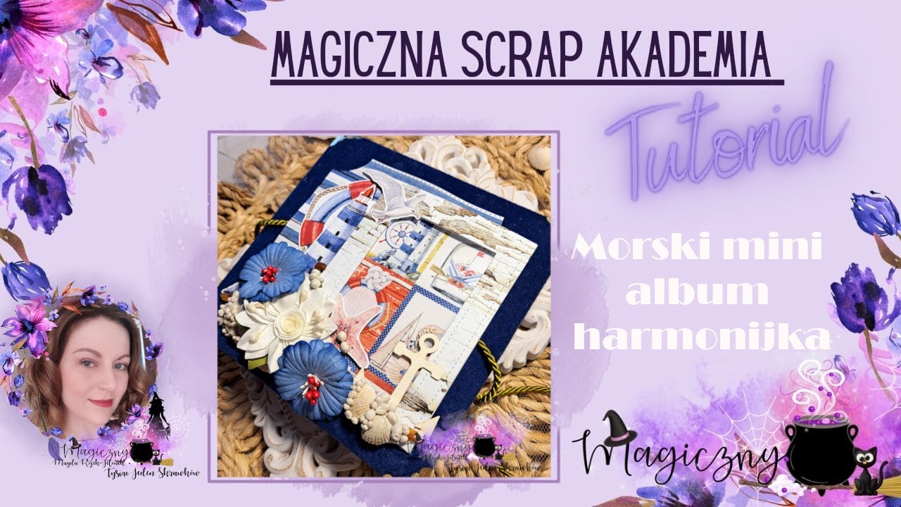 Morski mini albumik harmonijkowy w miękkiej okładce. Tutorial #tutorial, #albumharmonijka.