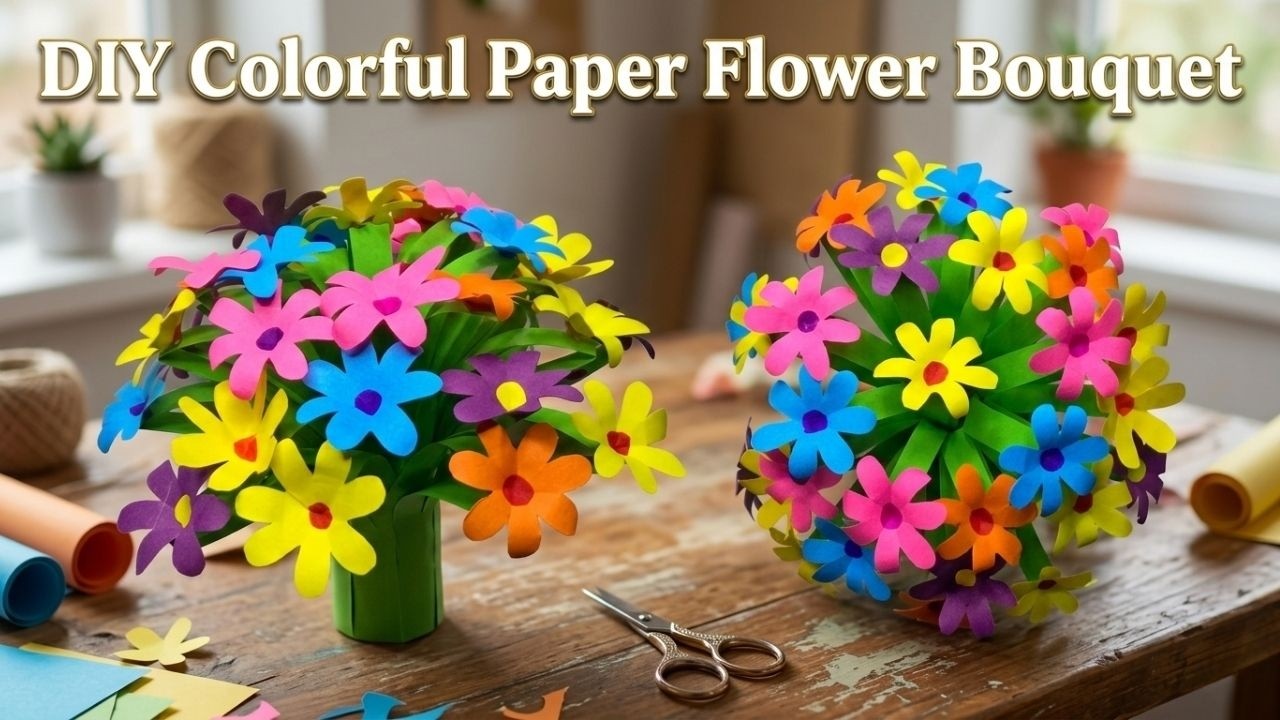 DIY Colorful Paper Flower Bouquet | Easy Paper Craft Tutorial 🌸 #diycrafts   #papercraft