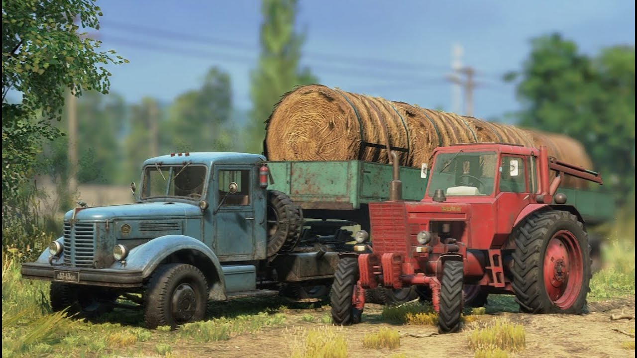 SnowRunner | MAZ-200V & Belarus MTZ-82 Załadunek Siana | Belozersk, ROSJA