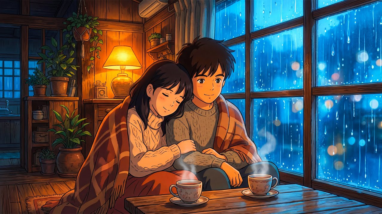 🌧️ Романтическая дождливая ночь: Уютные моменты влюбленных в стиле Ghibli 💖✨ | Трогательная истор...