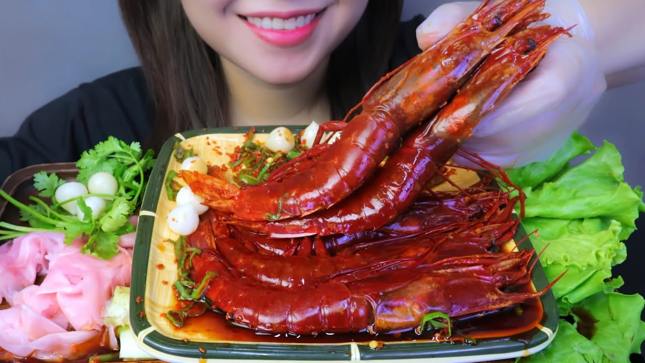 ASMR CARABINEROS SHRIMP SOAKED IN SOY SAUCE EATING SOUNDS LINH-ASMR
