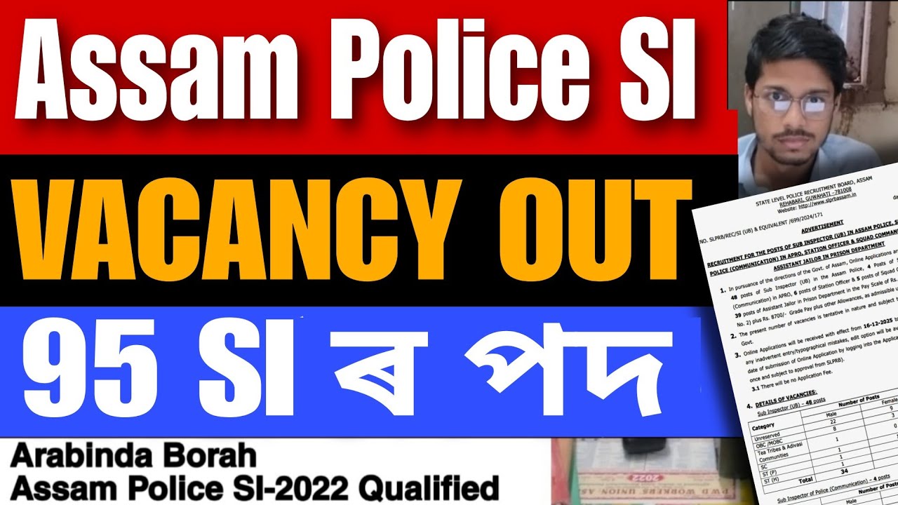ASSAM POLICE SI 2026 VACANCY OUT / PRESTUDY / ARABINDA SIR