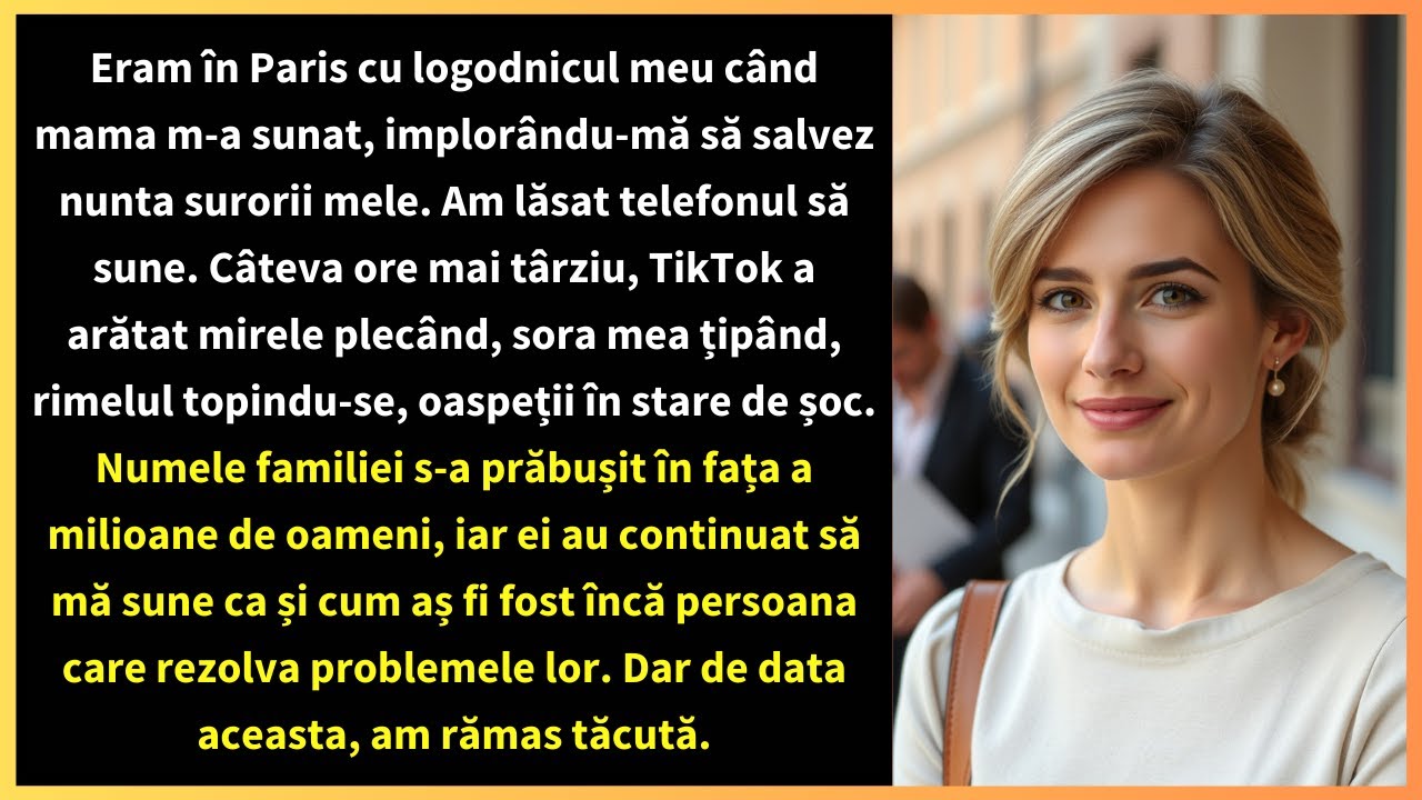 Eram în Paris cu logodnicul meu când mama m-a sunat, implorându-mă să salvez nunta surorii mele.