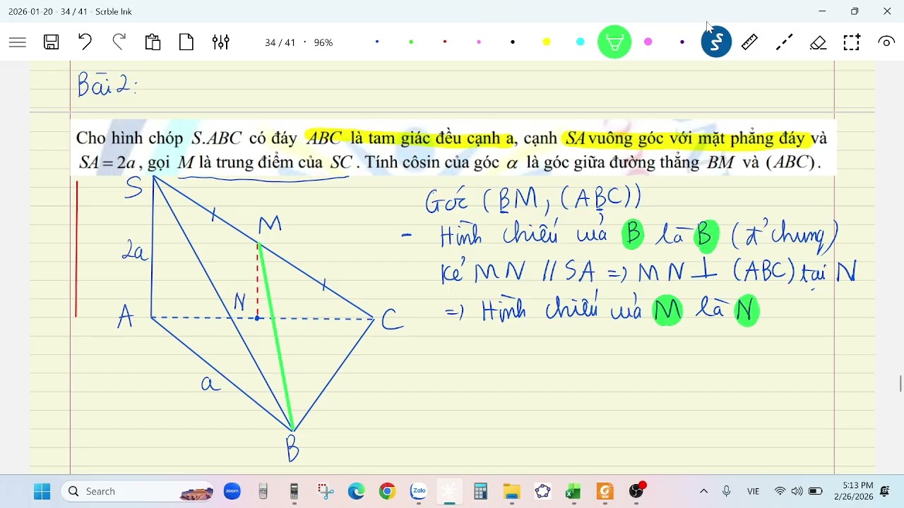 Lớp 11B2 - Hình học ngày 26/2/2026.Góc giữa đường thẳng và mặt phẳng buổi 3