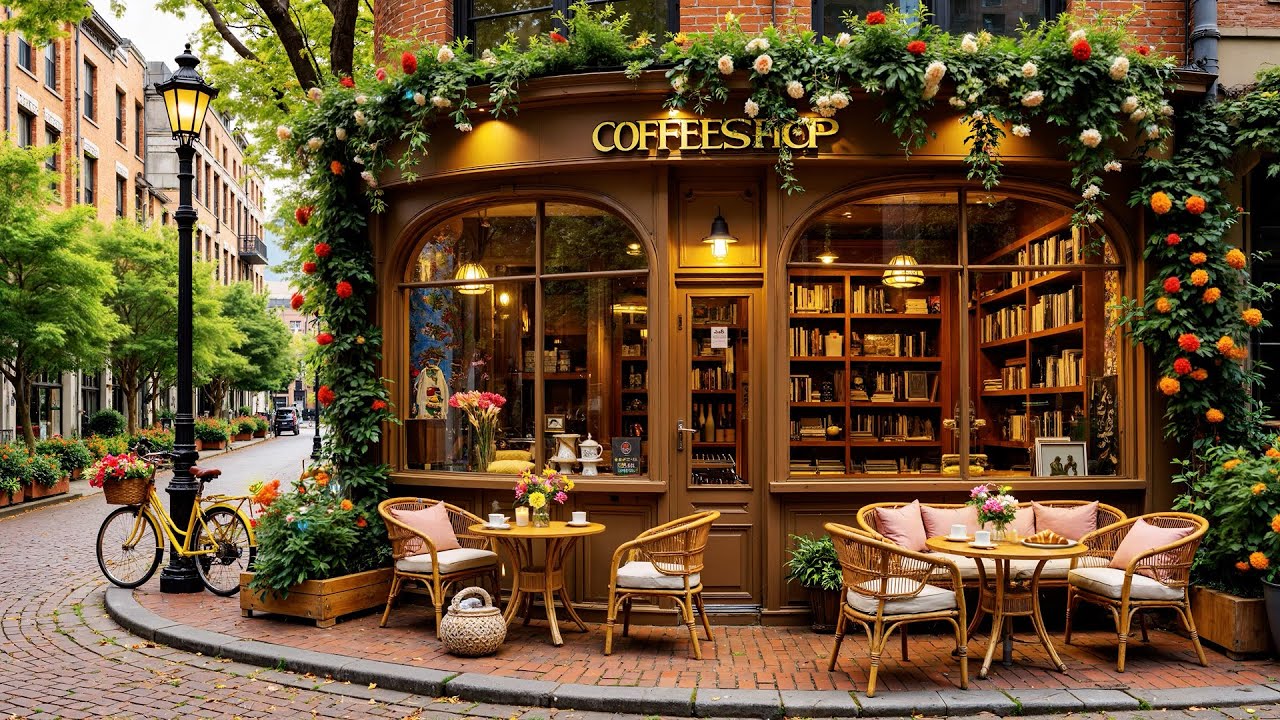 Beautiful Coffee Shop Ambience with Relaxing Jazz🐝🌺Spring Jazz Music for Study & Work🌼