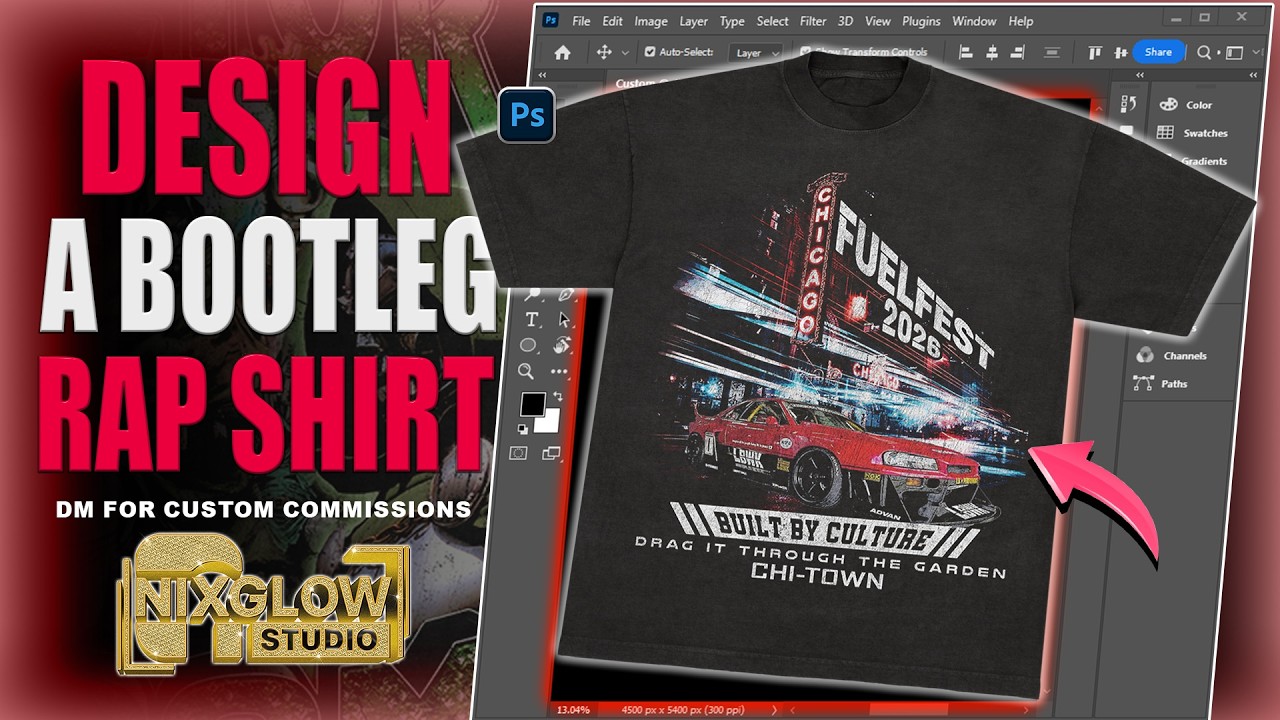 How to Design a Vintage Bootleg Rap Shirt in Photoshop | Full Process
