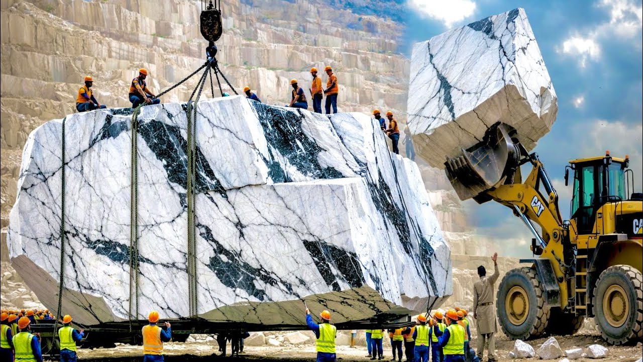 “Amazing Marble Factory Process | Cutting Massive Stone with Powerful Machines”