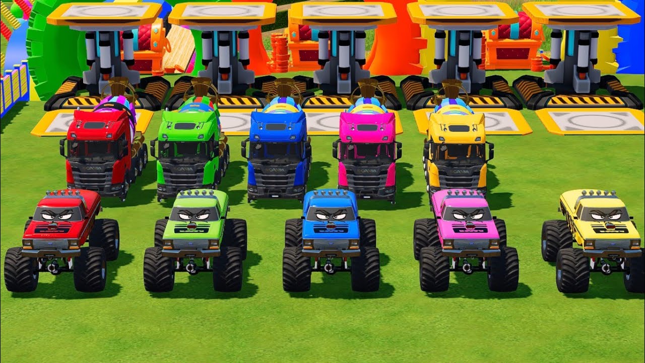 Transporting a Fleet of Monster Trucks Through a Treacherous Canyon in FS22 Mods