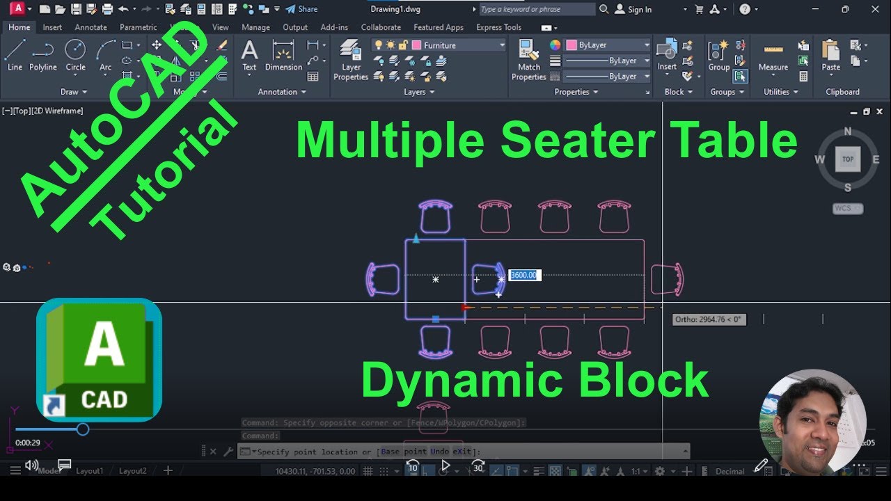 AutoCAD Dynamic Block | Multiple Seater Table