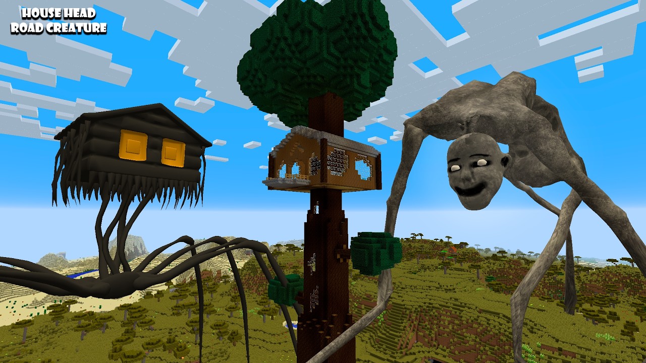 SURVIVING FROM HOUSE HEAD & ROAD CREATURE in Minecraft  - Gameplay - Coffin Meme