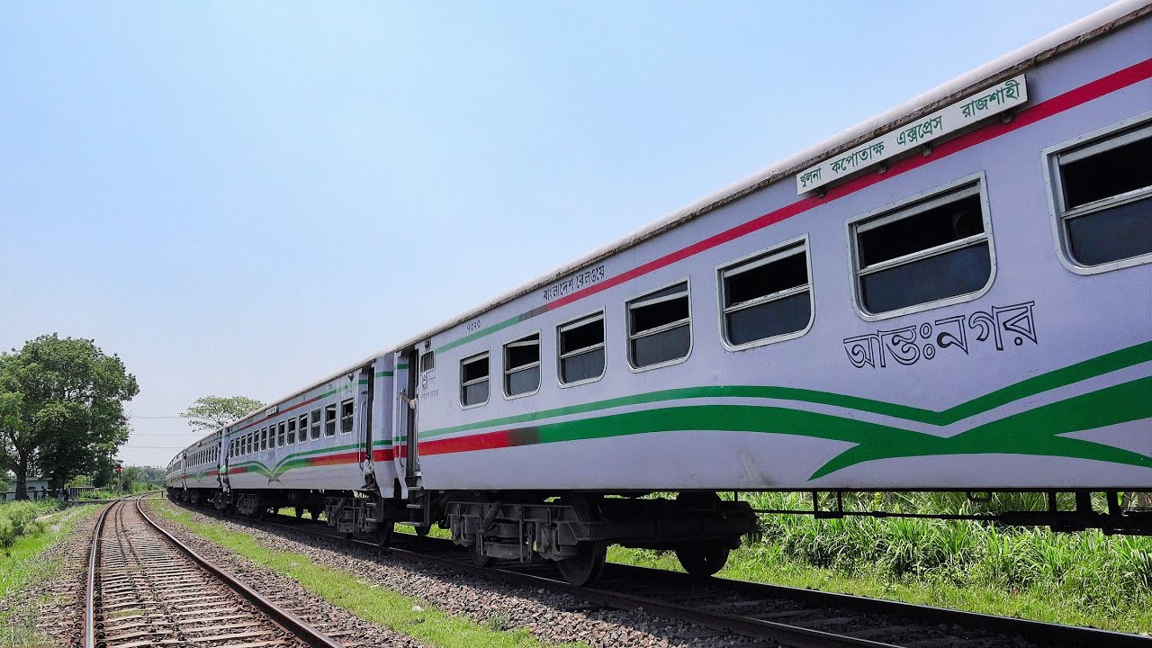 Kopotakkho Express Train with the first generation white PT INKA Rake speeding up at Ishwardi Bypass
