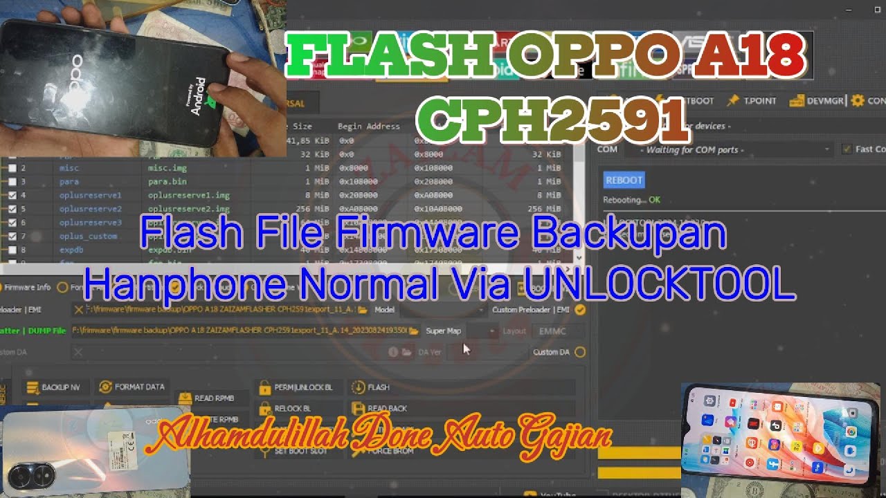 FLASH OPPO A18 CPH2591 VIA UNLCOKTOOL, FILE FIRMWARE BACKUP HP NORMAL TESTED...