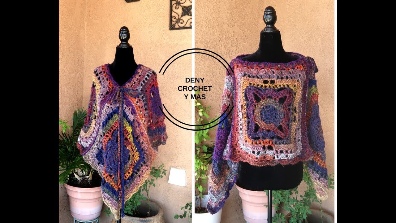 Como hacer un Poncho con Granny Square  en crochet  paso a paso