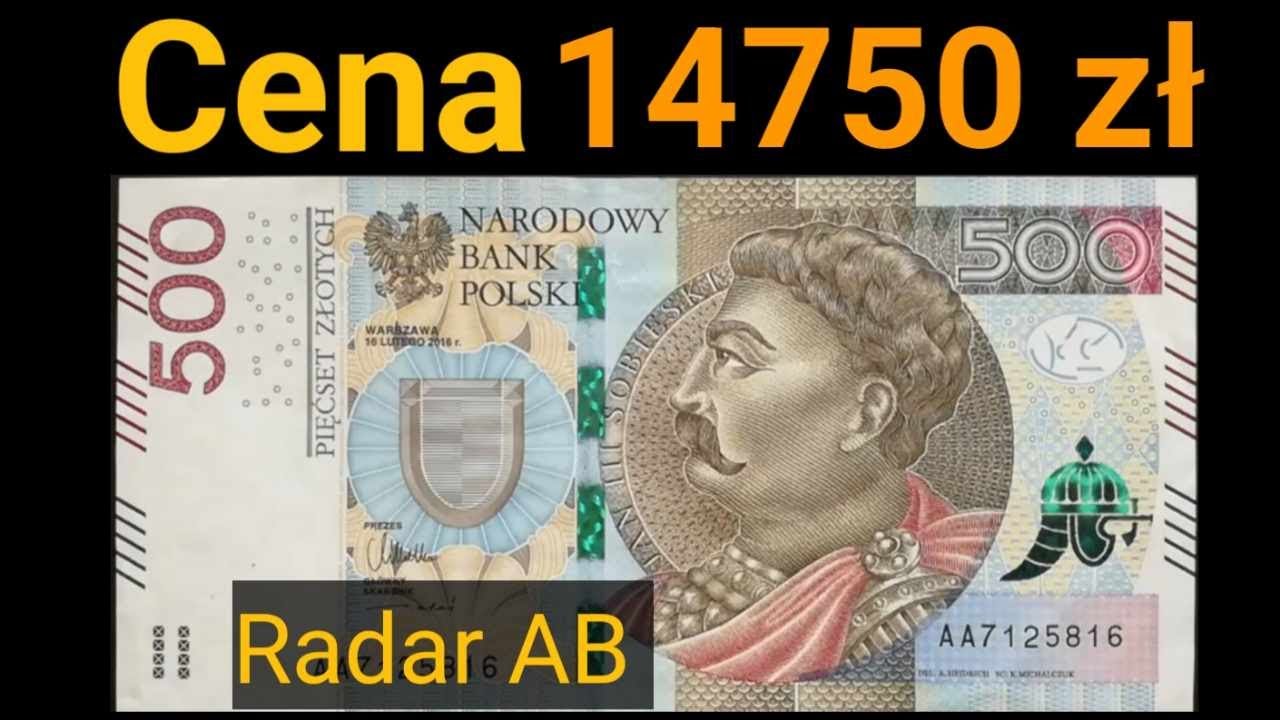 Najdroższy Radar w Historii Aukcji,  14750 złotych za 500 złotych Seria AB Palindrom czytelny. PMG70