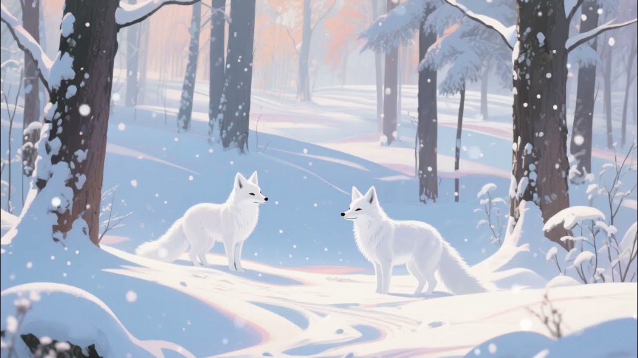Winter Forest Foxes – Relaxing Snowy Wallpaper | Calm Ambient Background for Study & Sleep