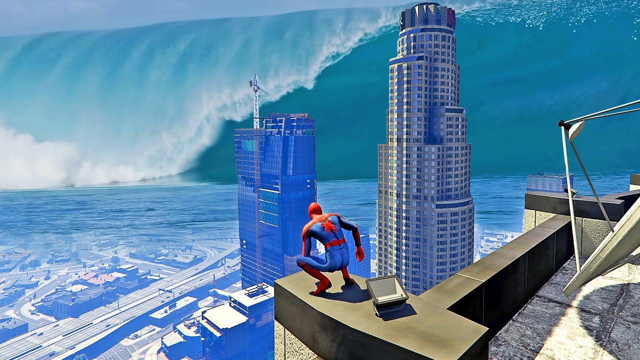 قراند 5 : بطل خارق في كارثة تسونامي (مودات جي تي أي 5) | GTA V SuperHero in a Tsunami