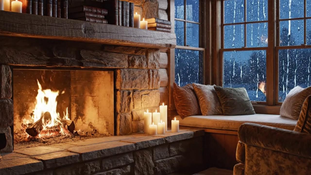 Live Warm Fireplace & Rain Ambience | ASMR for Relaxation