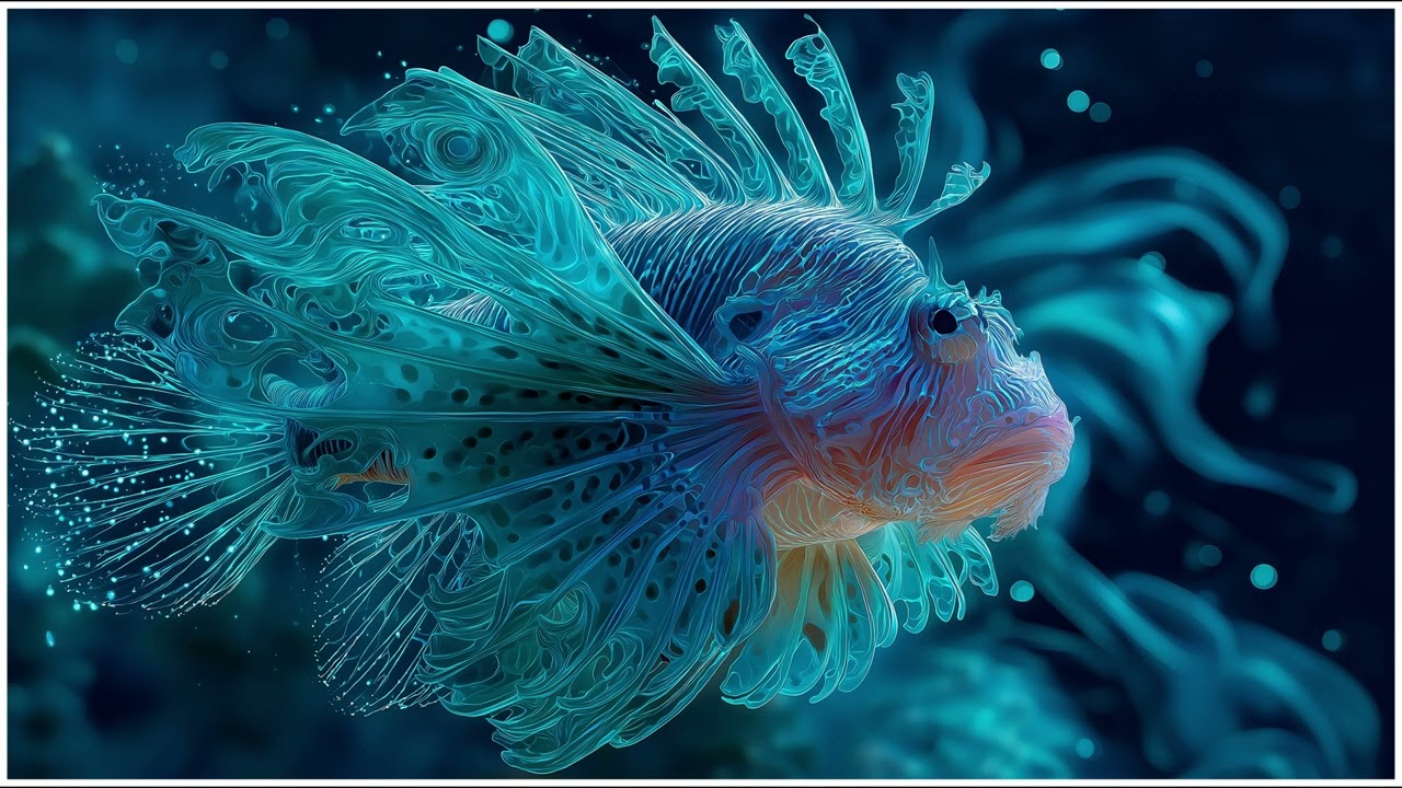 The Lionfish In Luminous Blue | Neon Majesty | Still Art Screen Saver | 4K