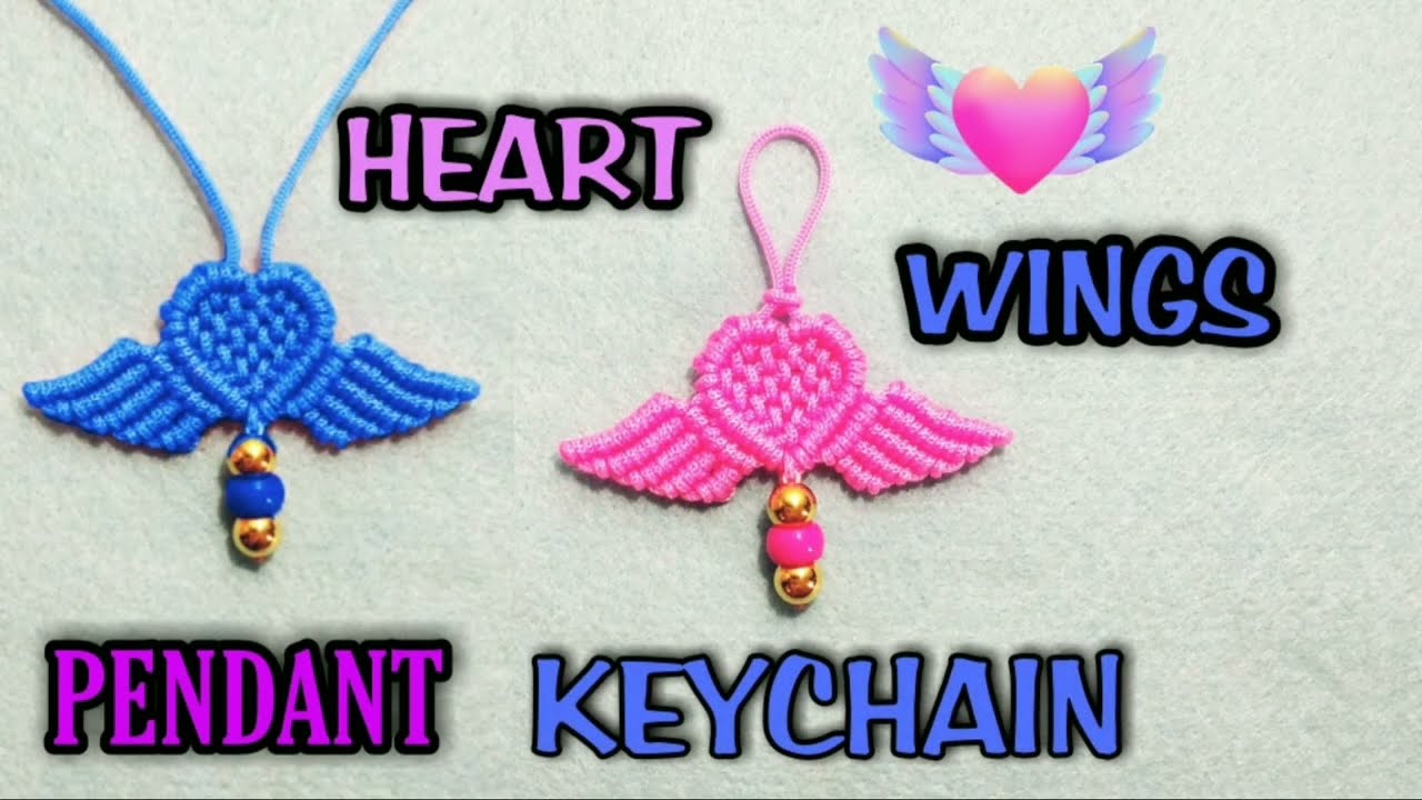 HEART MACRAME KEYCHAIN WITH WINGS, MACRAME ANGEL, SOUVENIR, GANTUNGAN KUNCI HATI TALIKUR,PENDANT