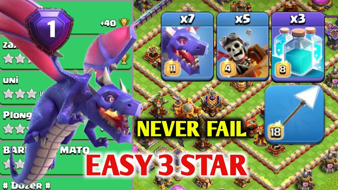 TH16 dragon,dragon rider & clone attack/th16 legend league attack strategy