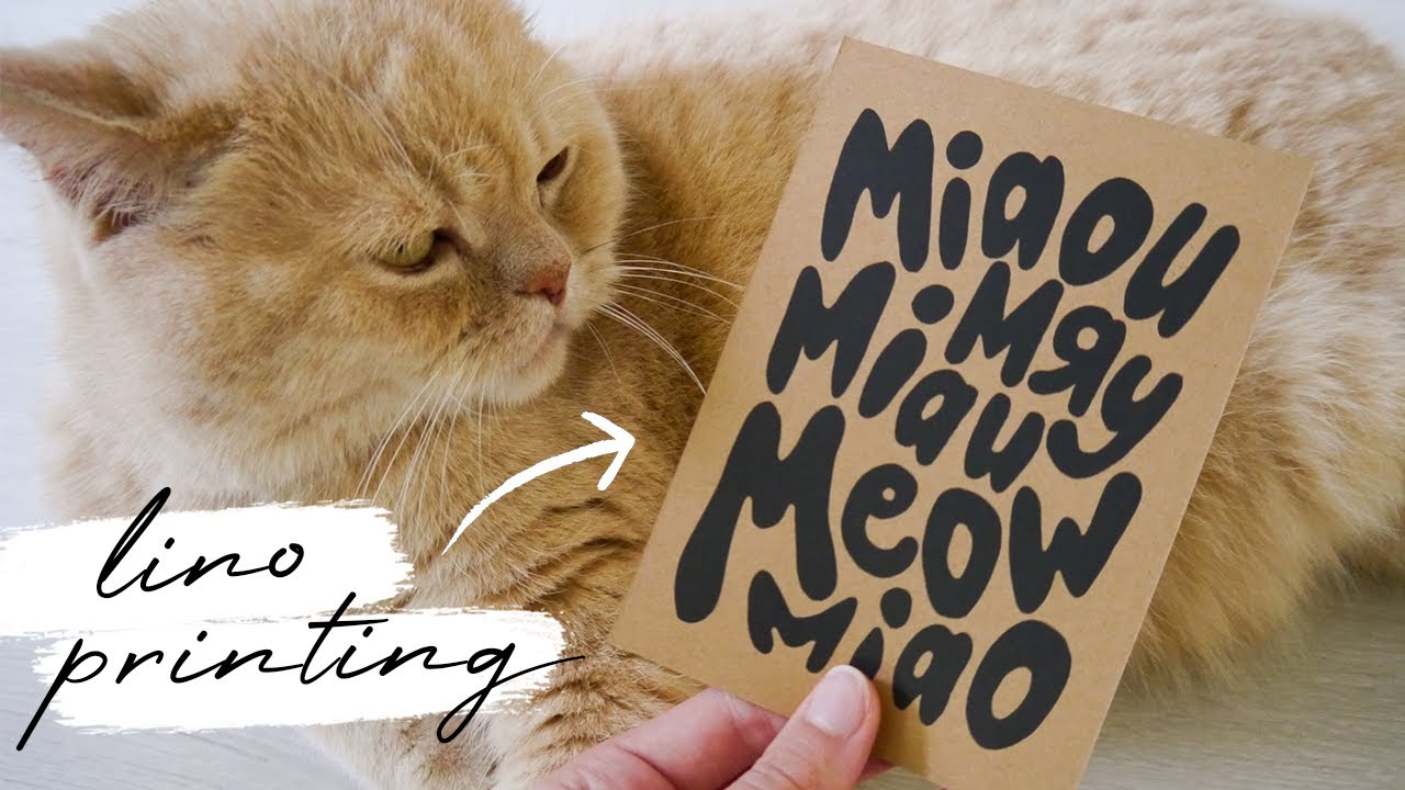 Lino Printing on Postcards (Meow!)