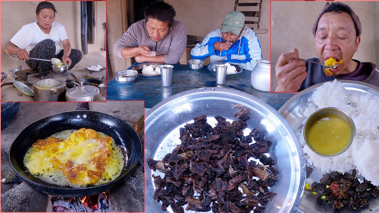 buff in the lunch in the village || egg fry | Buff fry | local food in the village | life in village