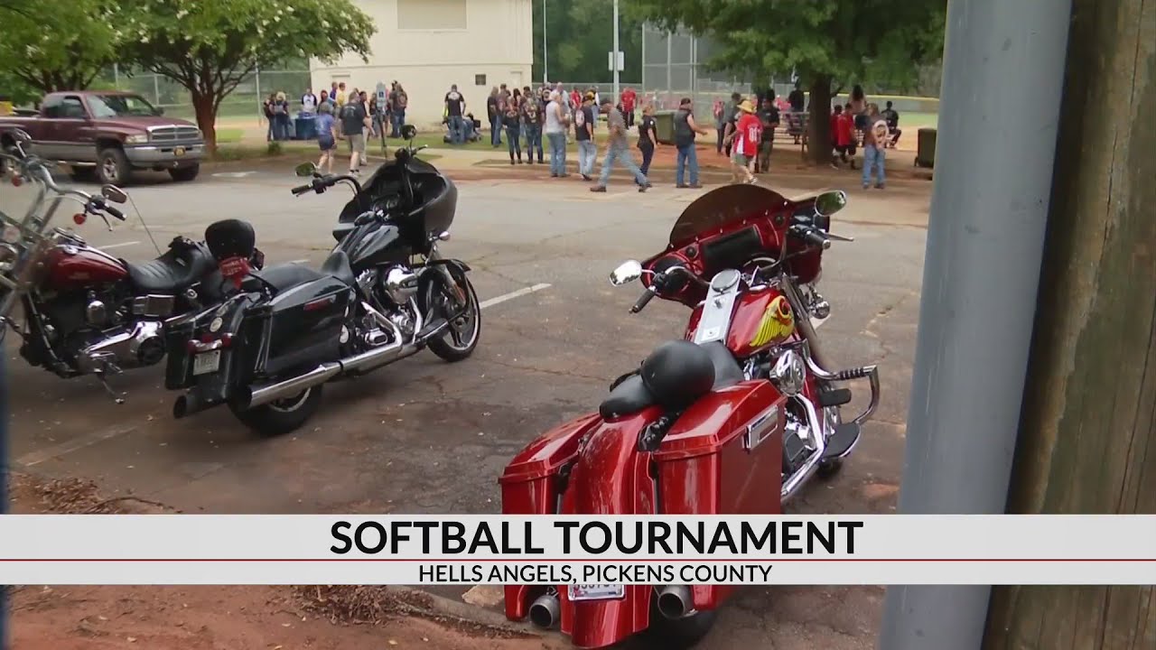 Hells Angels play softball for local charity during summer rally