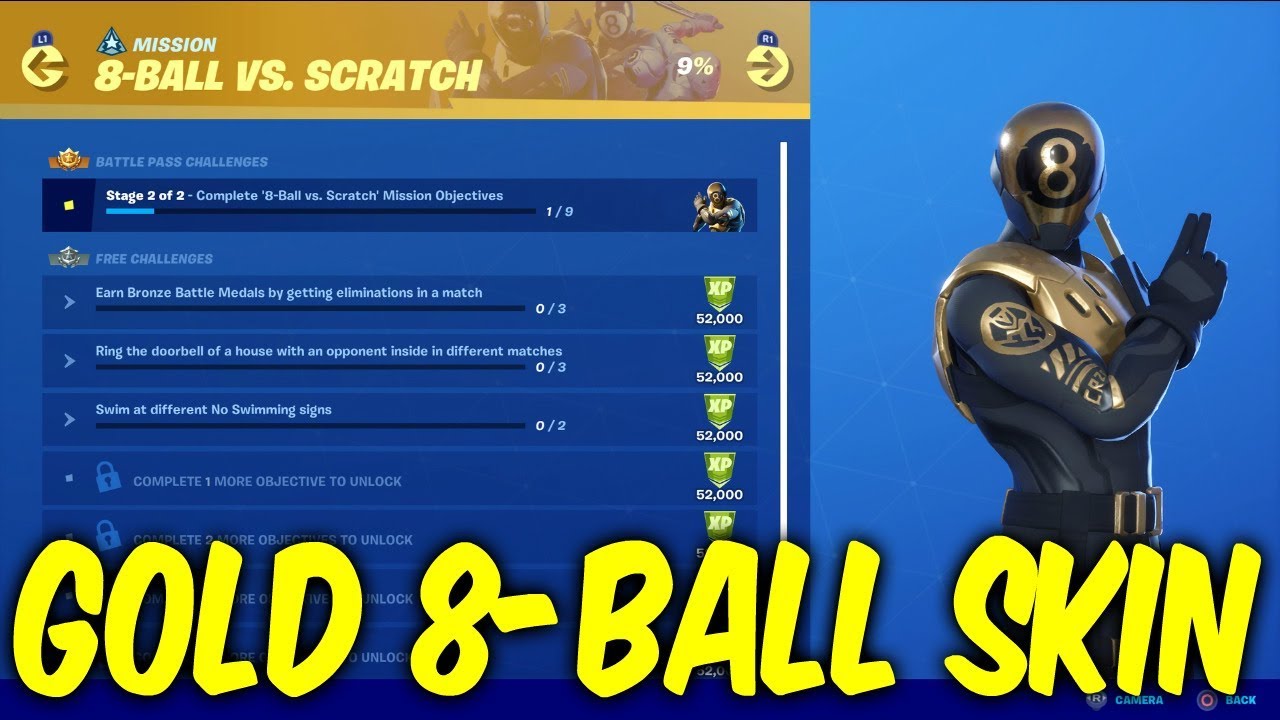 Fortnite 8 Ball skin Gold.Overtime challenges - 8 Ball vs scratch
