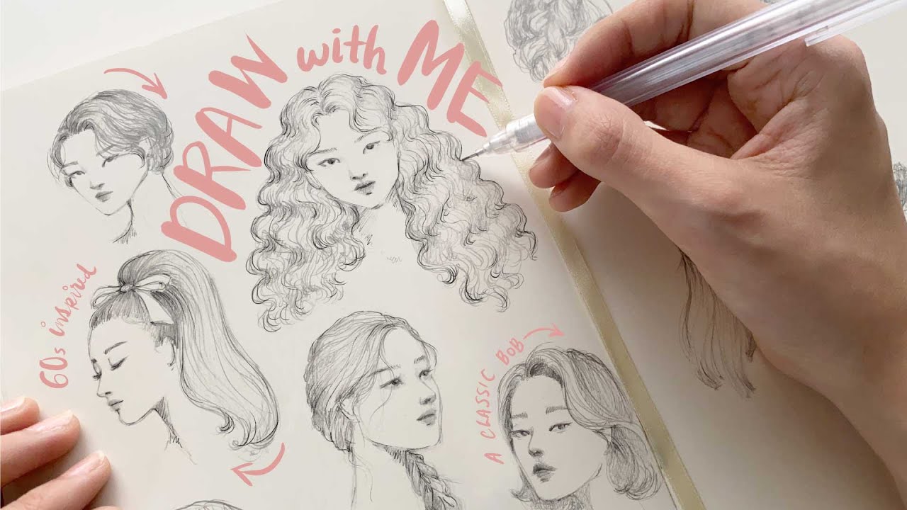 drawing 10 hairstyles 🦢 calm art practice session