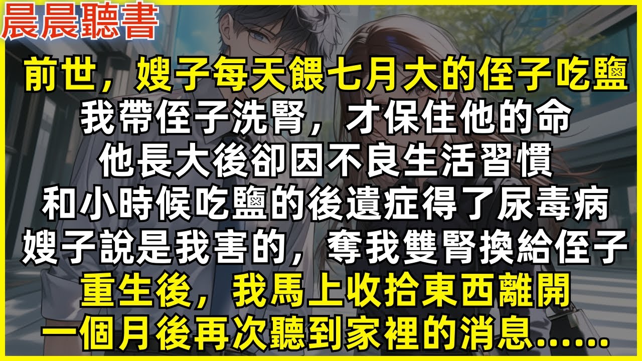 前世，嫂子每天餵七月大的侄子吃鹽，我帶侄子洗腎，才保住他的命。後來他長大後得了尿毒病，嫂子說是我害的，奪我雙腎換給侄子。重生後，我馬上收拾東西離開，一個月後再次聽到家裡的消息……